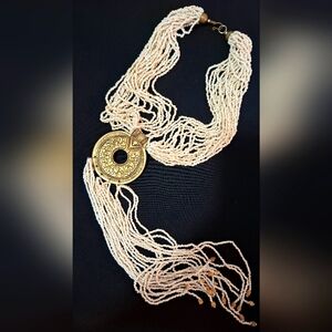 Multi Strant Bead Necklace With Medallion. Preowned. Never Used